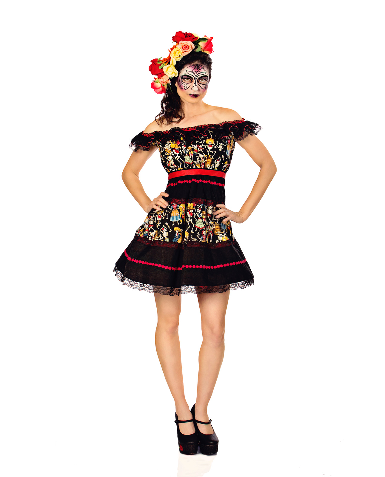 Fiesta Day Of The Dead Womens Dia De Muertos Sugar Skull Mexican 