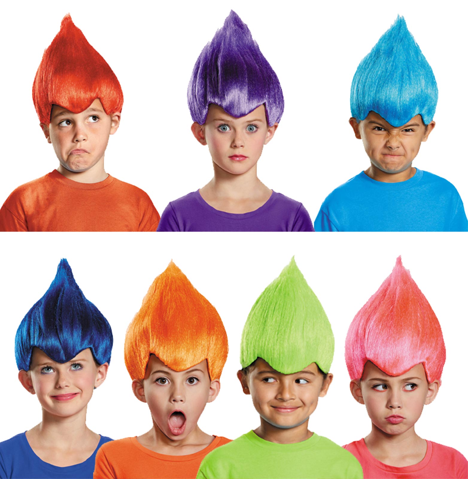 Trolls Wigs Child Fun Costume Boys Girls Movie Blue Pink Green Orange