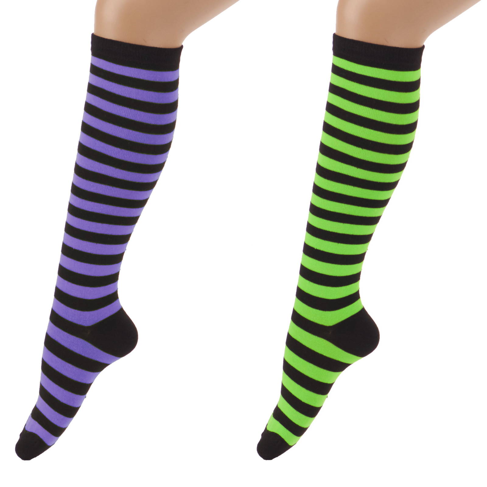Adult Women's Striped Wicked Witch Costume Knee Socks Black Green ...
