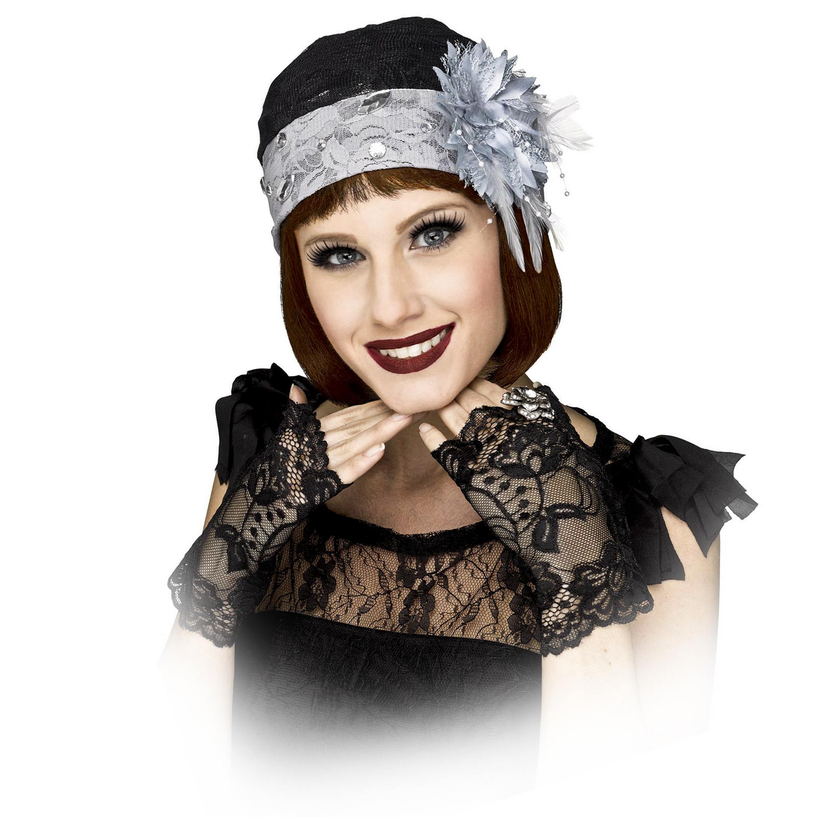 Flapper Cloche Hat & Gloves 1920's Gatsby Flapper Costume Accessory Kit