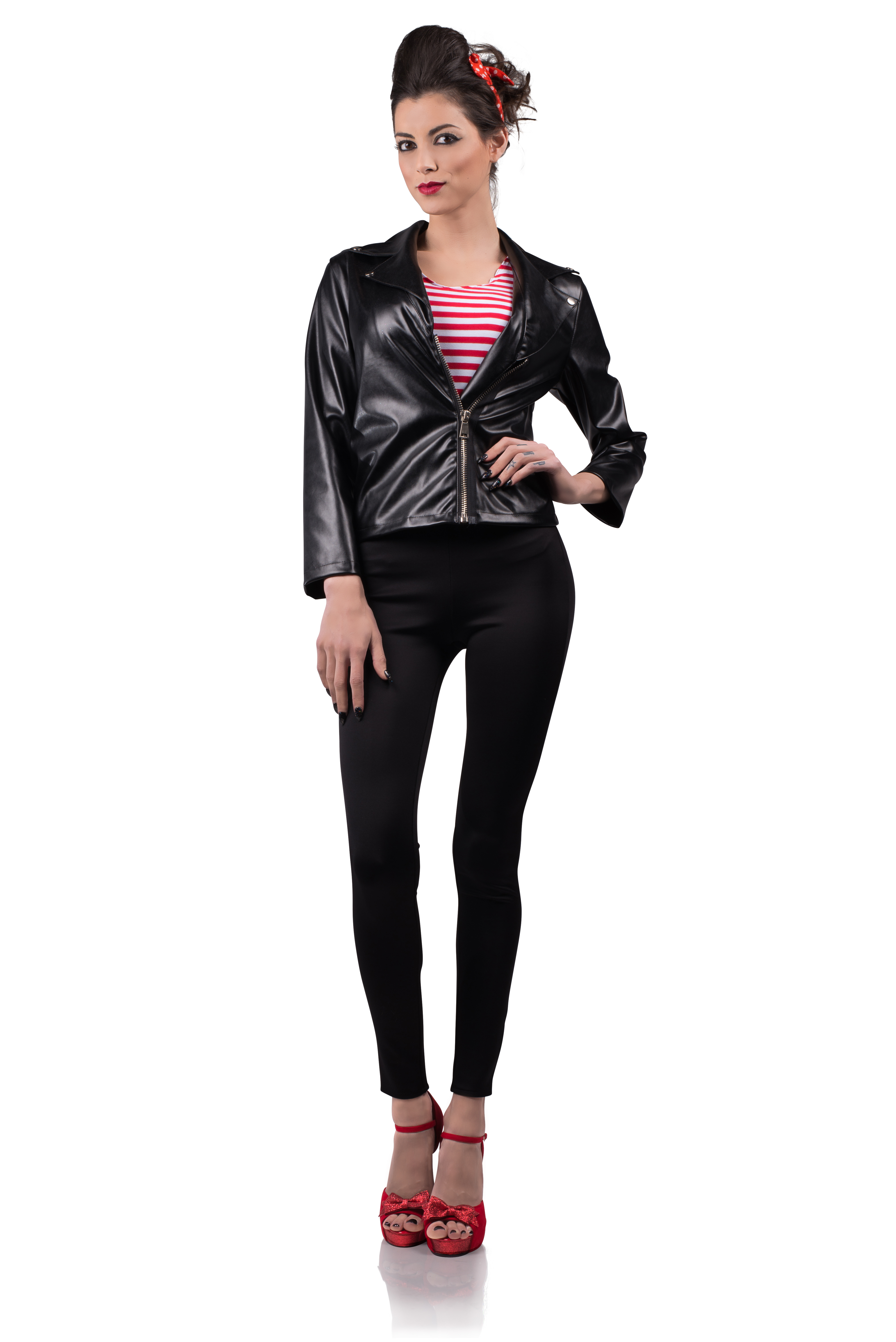 50 s greaser grease faux leather biker jacket costume pinup girl
